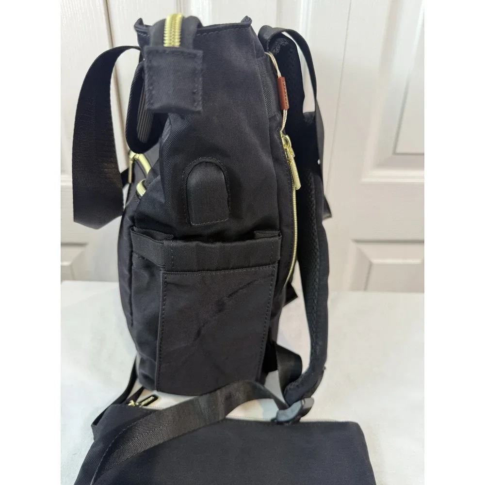 Black Lovevook Backpack Tote Bag 2-Piece Set w/ Pouch Gold Zippers NWT‎